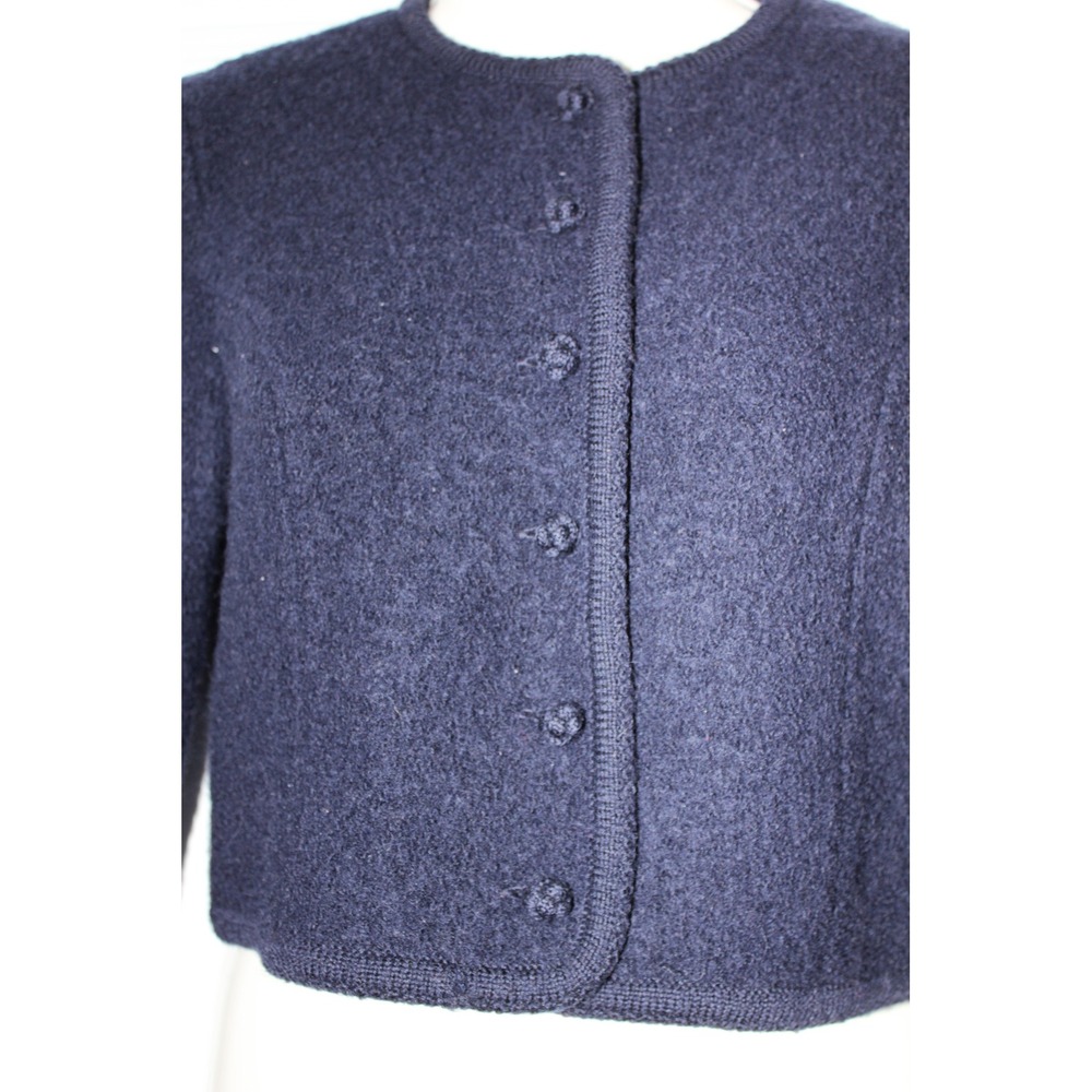 Lands' End Navy Blue Boiled Wool Cropped Cardigan Sweater Petite 6 Capsule Twee - Picture 3 of 6